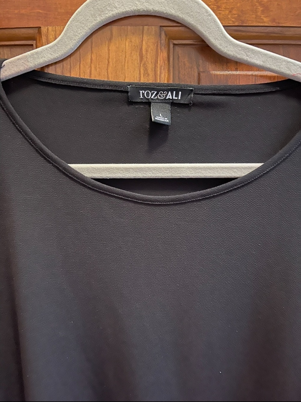Roz & Ali Black Silky Crewneck Women's Tunic Top